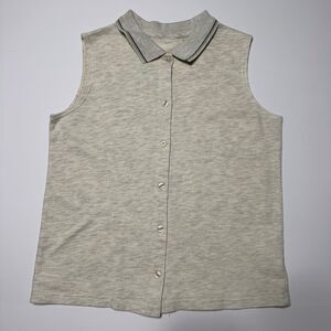 Vintage Cherokee Sleeveless Polo Top Women's Medium Heather Gray Button Front